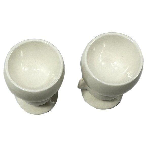 Chick Anthropomorphic Bird Egg Cup Polka Dot Lot 2 White Blue Red Vintage 60s - Picture 3 of 10